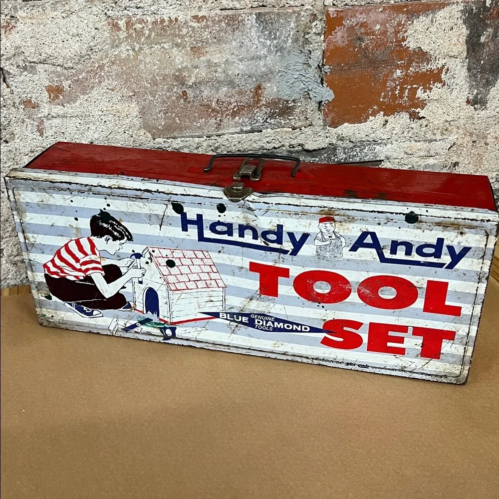 Vintage Handy Andy Metal Tool Box this is empty & ready for your decor/storage